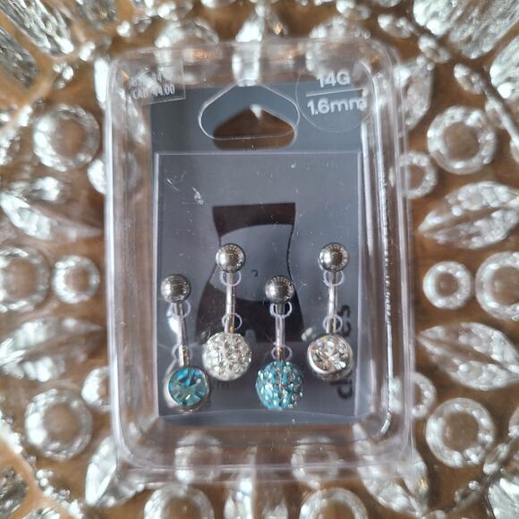 CLAIRE'S Titanium Belly Button BODY 4 JEWELRY RING Bar Jewel Gem Stone Blue NEW - Picture 2 of 3